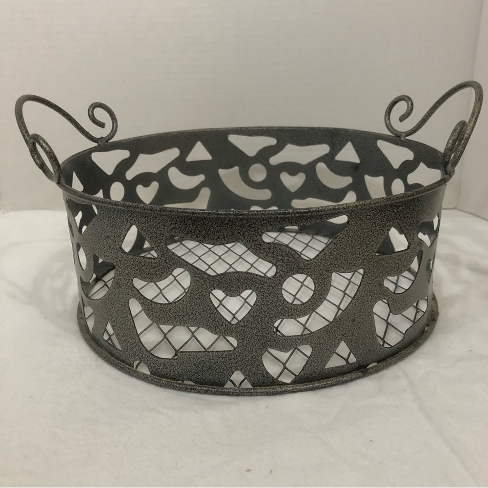 Metal Tray Basket With Handles 10 Inch Wide Home Decorative Accent